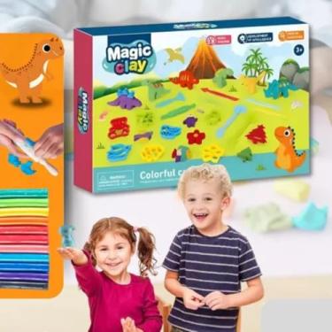 Imagem de Kit Massinha de Modelar Infantil com 8 Moldes, 6 Mini Dinossauros, Ferramentas de Modelagem, Colorido BRINQUEDO EDUCATIVO - DESENVOLVE HABILIDADES MOTORAS - INMETRO