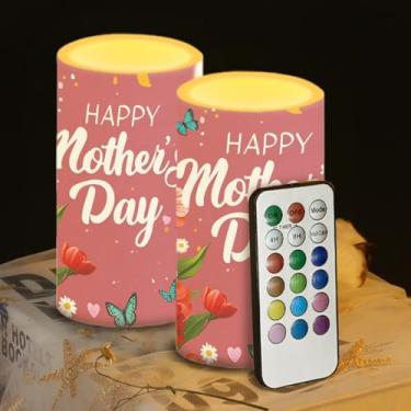Imagem de Luarisgur Velas cor-de-rosa sem chama LED Feliz Dia das Mães Velas Decorativas com Ornamento Operado por Bateria Velas Cintilantes com Pilar de Temporizador Remoto de 18 Teclas para Decoração de Mesa