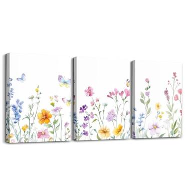 Imagem de jejeloiu Arte de parede em tela de borboleta para sala de estar quarto linda imagem floral parede para banheiro flores silvestres floral crianças meninos meninas arte pôsteres borboletas impressão