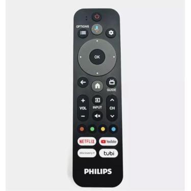 Imagem de Controle remoto de substituição OEM compatível com Philips Google 4K Smart TV com Netflix, YouTube, Discovery+, tubi Short Keys RF553A