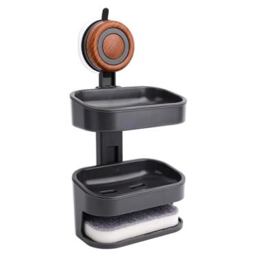 Imagem de Saboneteira Dupla Camada, Auto-Drenante Suporte para Sabonete Duche com Ventosa Montagem na Parede sem Perfuração Organizador Esponja em Barra para Casa Banho Cozinha e Banheira
