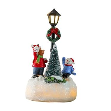 Imagem de Vaveren Estatueta de poste de luz com cena de vila natalina, decoração colecionável de Natal, acessórios decorativos de Natal, Style C