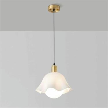 Imagem de WLHAZMWY Luminária pendente de latão moderno de meados do século, lâmpada pendurada em acrílico branco, luminária decorativa criativa E27 (28 * 20 cm)