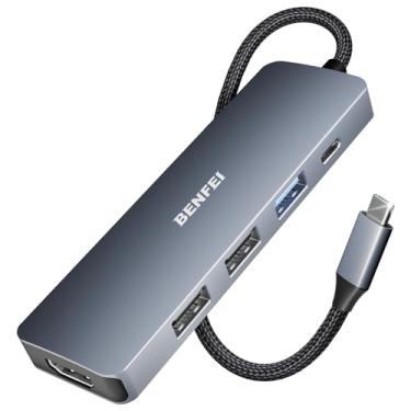 Imagem de BENFEI Hub USB C 5 em 1 com HDMI 4K (certificado), entrega de energia de 100 W, 3 USB-A, cabo de silicone, capa de alumínio compatível com MacBook Pro/Air, iPad Pro, iMac, iPhone 15 Pro/Pro Max, XPS