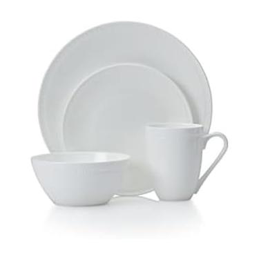 Imagem de Mikasa Loria Conjunto de louça Bone China 16 peças – Seguro para lava-louças e micro-ondas, serviço para 4, branco