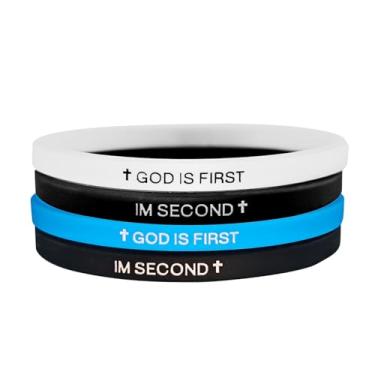 Imagem de Nexoluxa GOD IS FIRST Pulseira para homens mulheres versículo bíblico Jesus Cristão Im segunda pulseira borracha Faith Believers presente, Adjustable, Sem Pedra Preciosa