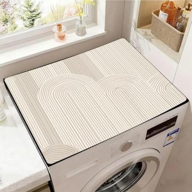 Imagem de Capas de lavadora e secadora para a parte superior, tapete protetor de secadora antiderrapante, capa de máquina de lavar à prova de poeira, 59,9 cm x 50 cm (geometria, 59,9 cm x 50 cm)