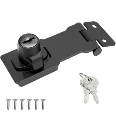 Imagem de Wopanxye Trava de ferrolho de 10 cm com chaves, fecho de bloqueio de portão com chave de torção, fivela de aço inoxidável de segurança, para porta de garagem, armários, gavetas, armário, quarto, preto