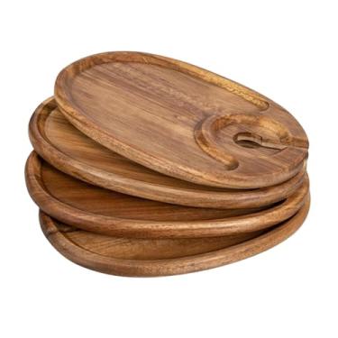 Imagem de Generic 4x Prato de servir aperitivos Bandeja de servir lanches Presente de madeira leve com porta-copos Tábua de cupcake para biscoitos de cozinha doméstica, Oval