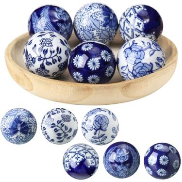Imagem de Vesici 6 bolas de porcelana azuis e brancas decorativas para tigelas de mesa central, bandeja, tigela, cesta, bolas de cerâmica, presentes para vasos, mesa de jantar, decoração de festa de casamento