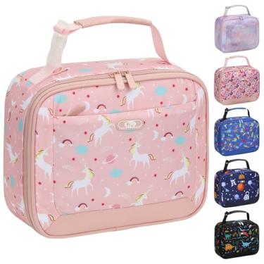 Imagem de Lancheira infantil com isolamento térmico para meninos e meninas, fofa, reutilizável, lancheira, impermeável, portátil, térmica, para escola, piquenique, viagem, unicórnios rosa
