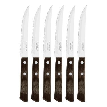 Imagem de Kit 6 Facas Churrasco Tramontina Polywood Inox Cabo Castanho