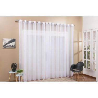 Imagem de Cortina Voil Transparente 7,00 X 2,50M Ihós Cromado Branco