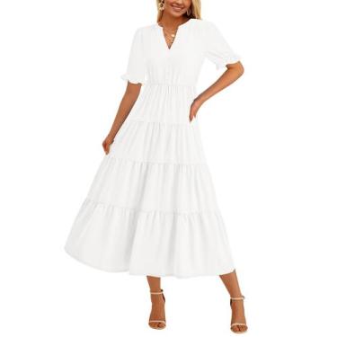 Imagem de Vestido midi PRETTYGARDEN feminino casual, verão 2025, branco