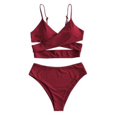 Imagem de Biquíni feminino cintura alta controle de barriga de duas peças maiô t