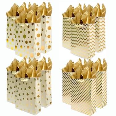 Imagem de Sacos de presente UNIQOOO Metallic Gold Christmas com papel de seda x1