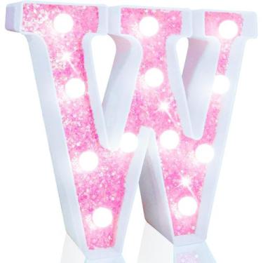 Imagem de Luzes LED para letreiro Pooqla, rosa com glitter, alimentadas por bate