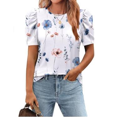 Imagem de Camisa floral feminina de manga bufante Top Zeagoo, solta, 2024