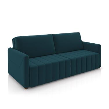 Imagem de Sofá-Cama Decorativo Retrátil Thanos 2 Lugares 192cm Veludo Azul Marinho G45 - Gran Belo