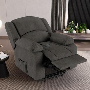 Imagem de Poltrona do Papai Reclinável Sala de Cinema Madrid Elevação Lift Elétrico Linho Chumbo  G26