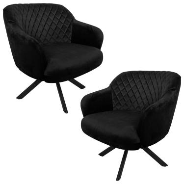 Imagem de Kit 2 Poltronas Decorativas Kitana Pés Preto Giratório Veludo Preto - Gran Belo