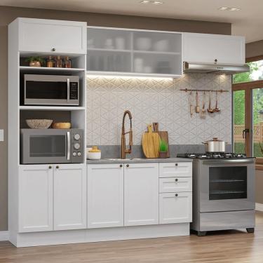 Imagem de Cozinha Completa Vik 8 Portas 3 Gavetas MDF 270 cm Branco com Torre Quente e Aéreo com...