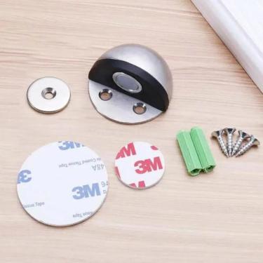 Imagem de Trava Porta Magnético Fixador Adesivo 3M Aço Escovado - Pra