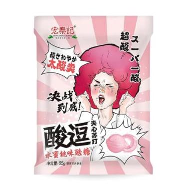 Imagem de Bala Sabor Pêssego Super Ácidas, Doces Macios em Formato de Bola,65g, Sabor Intenso de Pêssego -Hongtaikeefoods