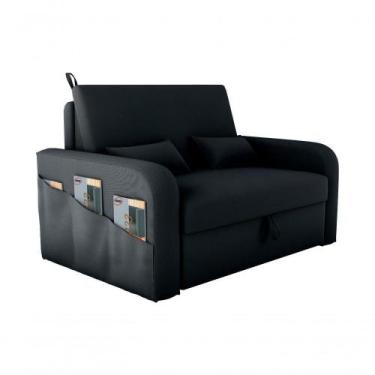 Imagem de Sofá Cama Lady Day 2 Lugares Conforto Veludo Preto Matrix Sala Com Baú