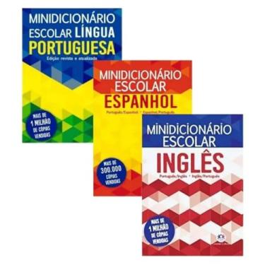 Imagem de Kit Minidicionário Escolar 3 em 1, Português, Inglês e Espanhol, Material Didático para Crianças
