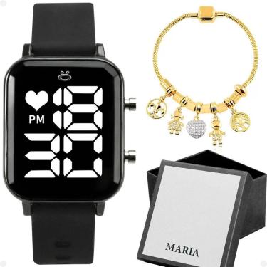 Imagem de Relogio Feminino Aço Inox Digital Led + Caixa + Pulseira Silicone Moda Casual Preto Original