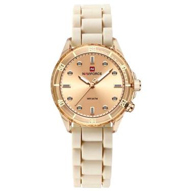 Imagem de Relógio De Quartzo Feminino Design Casual Pulseira De Silicone 5atm à Prova D´agua Bege