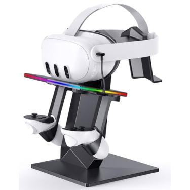 Imagem de Base de carregamento compatível com Meta Quest 2/3/3S/ Pro, acessórios com ajuste de brilho e porta de carregamento tipo C