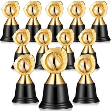 Imagem de Leinuosen Pacote com 12 mini troféus de futebol e beisebol estrelas para prêmios, taças de troféu de plástico de participação dourada de Natal de 11 cm para lembrancinhas de festa de eventos