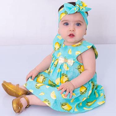 Imagem de Vestido de Bebê Roupa Menina Infantil Com Tiara 100% Algodão - Mundo Nina - Limão Antigo Tamanhos:G (6-12 Meses)