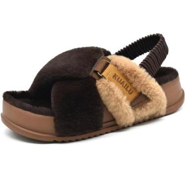 Imagem de Chinelos femininos KuaiLu Fuzzy Criss Cross Platform Brown 7