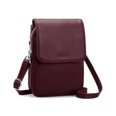 Imagem de befen Bolsa transversal feminina de couro legítimo, bolsa transversal para celular com compartimentos para cartão com bloqueio de RFID, Vermelho vinho, 12.7 cm (L) x 5.51 cm (W) x 19.21 cm (H), Bolsa
