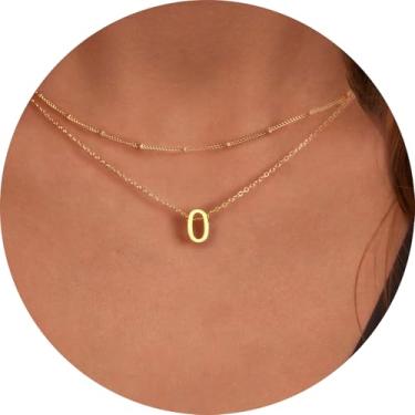 Imagem de Colar feminino com inicial em camadas, pingente de letra pequena de A a Z, joia banhada a ouro, design minimalista destacável, 14+2in/16+2in, Aço inoxidável, Sem Pedra Preciosa