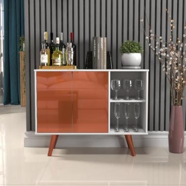 Imagem de Aparador Buffet Balcão 2 Portas e 2 Nichos Retrô para Sala de Jantar Cantinho do Café,buffet|bar|carrinho de bar(Branco com Cobre)