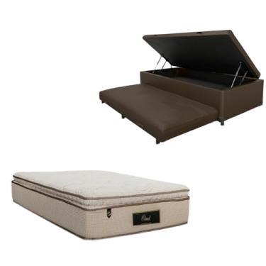 Imagem de Cama Box Baú Solteiro com Auxiliar (Bicama) + Colchão Cloud Molas Ensacadas C/Pillowtop 32cm | Kit Completo com Cabeceira Botonê Opcional | Diversas Cores (2, CORINO MARROM, SEM CABECEIRA)