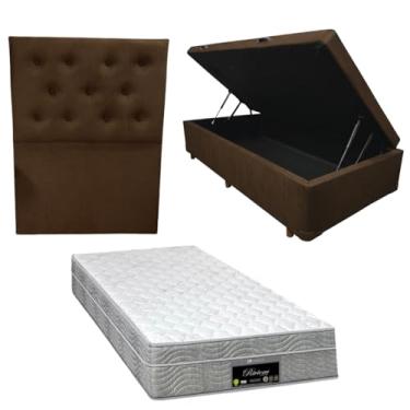 Imagem de Cama Box Baú Blindada com RivIera Molas Ensacadas 25cm de altura + Cabeceira Botonê (SUEDE MARROM, Solteiro)