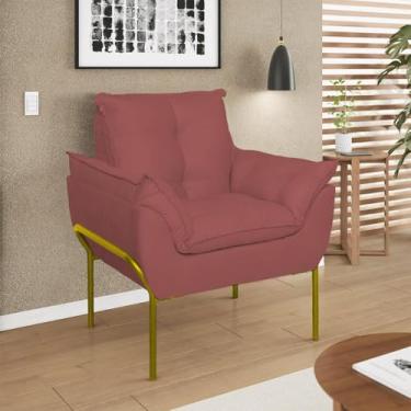 Imagem de Poltrona Sofá Luxo Base Metal Dourada Recepção Escritório Cor:rosa