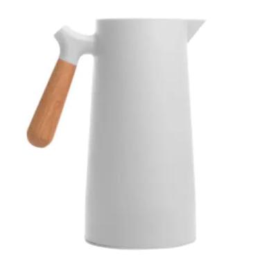 Imagem de Jarra Térmica Garrafa de Café Inox com Termômetro Digital LED e Cabo de Madeira - Parede Dupla, Isolamento a Vácuo, Design Escandinavo (BRANCO)