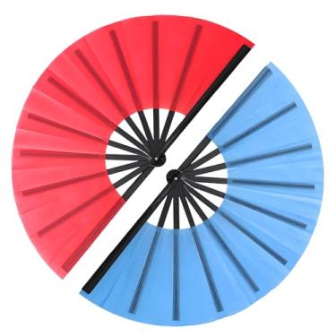 Imagem de Yunaeduo Pacote com 2 leques grandes dobráveis para dança em linha, botas no chão, fãs de rave, fãs de dança portáteis de tecido de nylon de 33 cm (vermelho e azul)