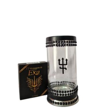 Imagem de Kit Box Exu + Porta Vela Vidro Exu Tridente Preto