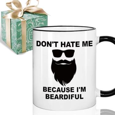 Imagem de Puouoonyi Caneca de café Don't Hate Me Because I'm Beardiful 325 ml, caneca engraçada de barba presentes para homens, presentes para homens, presente de aniversário para marido, namorado, irmão, pai