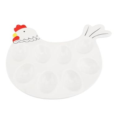 Imagem de Aqur2020 Bandeja de Prato de Ovo Cozido Em Cerâmica, Prato de Ovo Em Formato de Frango Fofo de 8 Grades, Suporte de Exibição de Ovo de Páscoa para Festas, Portas Traseiras, Com Espaço