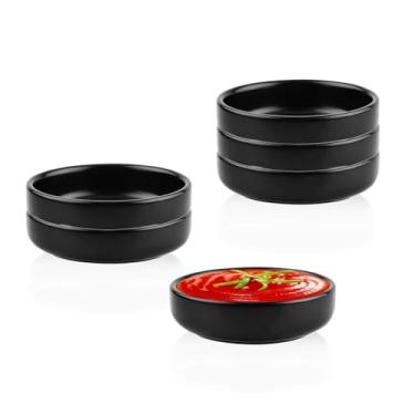 Imagem de Btrquedo Tigelas de cerâmica de 8 cm, molho de soja para molhos, molho de salada, condimentos, lanches, aperitivos, conjunto de 6 (Preto)