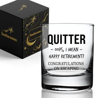 Imagem de Presentes engraçados de aposentadoria para homens mulheres Quitter I Mean Happy Retirement Whisky Glass 2025, presente de vidro sarcástico aposentado para pais, tios, marido, amigos, colegas, colegas