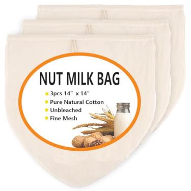 Imagem de Saco de leite de nozes de 35,56 cm x 35,56 cm - 100% algodão orgânico cru, fácil de limpar, coador de leite de nozes, reutilizável para coar leite de aveia, leite de amêndoa, iogurte, suco, café frio